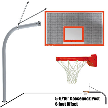 Basketball System - Gooseneck (5-9/16 in. Pole with 6 ft. Offset) - 72 in. Perforated Steel Backboard - Playground Breakaway Goal